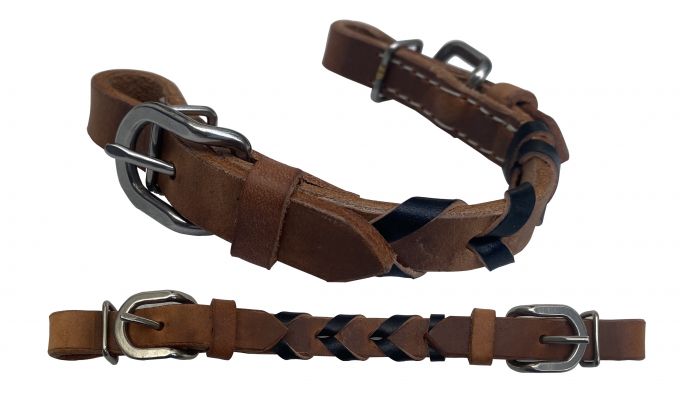 Showman Argentina Cow Leather braided curb strap with accent leather color and buckles #2